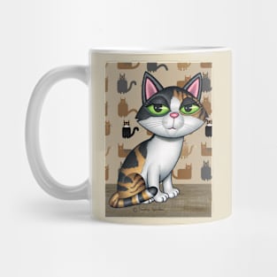 Cute calico kitty cat with cats on background Mug